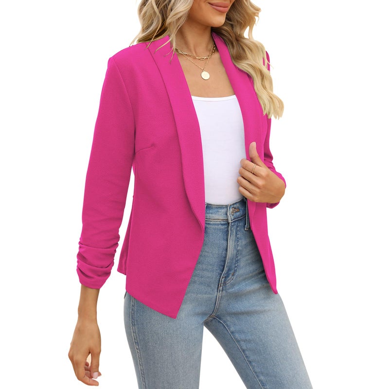 POGTMM Business Women Clothing Collarless Blazers for Women 3/4 Sleeve (Rose Red, M) - Image 4